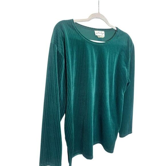 Vintage Jonathan Logan Ribbed Velour Top Shirt Size Large Green Holiday USA - Picture 2 of 5